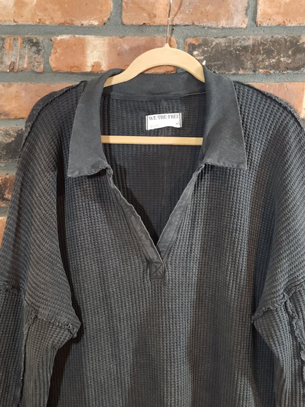 We the Free by Free People Oversized Waffle Knit Travis Polo in Gray Women's M - Picture 5 of 8